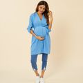 Maternity casual Print Stand collar Shirt Sleeveless Solid Dress Light Blue