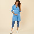 Maternity casual Print Stand collar Shirt Sleeveless Solid Dress Light Blue