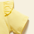 Toddler Girl Letter Bowknot Print Flutter-sleeve Beige Short-sleeve Tee Pale Yellow