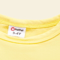 Toddler Girl Letter Bowknot Print Flutter-sleeve Beige Short-sleeve Tee Pale Yellow