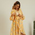 Long Sleeve Print Irregular Nursing Breastfeeding Belt Dresses Yellow