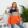 Color Block Round Neck Long-sleeve Pullover Orange