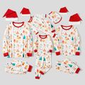 Allover Elk Christmas Tree Print Long-sleeve Family Matching Pajamas Sets (Flame Resistant) White