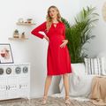 Maternity Solid Round Neck H Long-sleeve Dress Red
