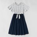 Stripe Print Family Matching Colorblock Short-sleeve Sets Navy