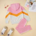 2-piece Kid Girl Letter Print Colorblock Hoodies and Elasticized Pants Casual Set Pink