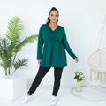 Women Plus Size Basics Surplice Neck Long-sleeve Dark Green T-shirt Dark Green