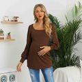 Maternity Solid Square Neck Long-sleeve T-shirt Brown