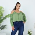 Women Plus Size Elegant Off Shoulder Backless Strap Long-sleeve Light Green Tank Top Light Green