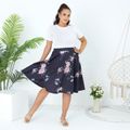 Women Plus Size Elegant Floral Print Circle Skirt Black