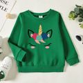 Toddler Girl Graphic Unicorn Print Long-sleeve Pullover Green