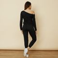 Solid Cold Shoulder Long-sleeve Jumpsuit Black