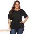 Women Plus Size Basics Irregular Wavy Hem T-shirt Black