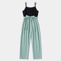 Green Splice Black Front Tie Sling Jumpsuit for Mom and Me Light Green