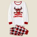 Merry Christmas Deer Letter and Plaid Print Family Matching Long-sleeve Pajamas Sets (Flame Resistant) Red/White
