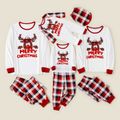 Merry Christmas Deer Letter and Plaid Print Family Matching Long-sleeve Pajamas Sets (Flame Resistant) Red/White image 1