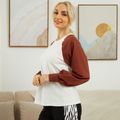 Color Block  Round Neck Long-sleeve Pullover White image 2