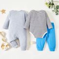 3-Pack Baby Cotton Solid Color  & Striped Romper Jumpsuit Pants Set Multi-color image 5