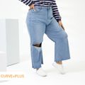 Women Plus Size Casual Cutout Blue Ripped Denim Jeans Blue image 3