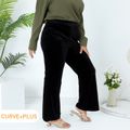 Women Plus Size Elegant Velvet Black Flared Pants Black