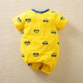 100% Cotton Vehicle Print Color Block Short-sleeve Yellow Baby Romper Yellow