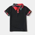 Red and Black Plaid Series Family Matching Sets(Long Sleeve Splice Print Dress and Polo Short Sleeve Shirt) Red image 5