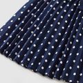 Blue Polka Dot Family Matching Sets（ Belted Midi Dresses and Raglan Short-sleeve T-shirts） Deep Blue
