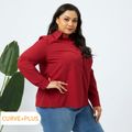 Women Plus Size Basics Lapel Collar Button Down Long-sleeve Burgundy Shirt Burgundy