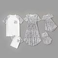 Grey and White Leopard Print Family Matching Sets(Short-sleeve Irregular Midi Dresses and T-shirts) Grey image 1