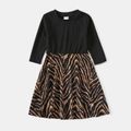Leopard Black Splicing Family Matching Sets（3/4 Sleeve Dresses and Short-sleeve T-shirts） Black