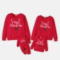 Christmas 100% Cotton Antlers and Letter Print Family Matching Long-sleeve Sweatshirts Red image 1
