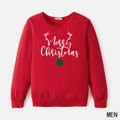 Christmas 100% Cotton Antlers and Letter Print Family Matching Long-sleeve Sweatshirts Red image 2