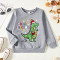 Christmas Toddler Boy Graphic Dinosaur and Snowflake and Letter Print Long-sleeve Pullover Light Grey image 1