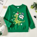 Christmas Toddler Boy Graphic Dinosaur and Snowflake and Letter Print Long-sleeve Pullover Green
