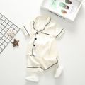 2pcs Solid Lapel Collar Short-sleeve Shirt and Shorts Dark Blue or White or Green Toddler Pajamas Home Set White