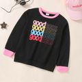 Kid Girl Letter Print Colorblock Pullover Sweatshirt Black
