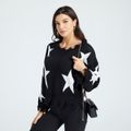 Tassel Trim Stars Print V-neck Long-sleeve Sweater Black