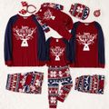 Christmas Deer and Letter Print Red Family Matching Raglan Long-sleeve Pajamas Sets (Flame Resistant) Color block image 1