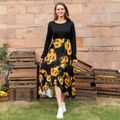 Family Matching Sunflowers Floral Print Black Splicing Long-sleeve Sets Black