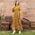 Floral Print Yellow Series Long-sleeve Family Matching Sets(Self-tie Ruffle Pleated Dresses and Striped T-shirts) Yellow