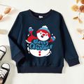 Christmas Toddler Graphic Snowman and Letter Print Long-sleeve Pullover Dark Blue