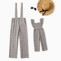 Casual Plaid Sleeveless Suspender Jumpsuit Overalls for Mom and Me Light Grey