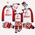 Christmas Santa and Letter Print Red Family Matching Raglan Long-sleeve Pajamas Sets (Flame Resistant) Dark blue/White/Red