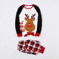 Christmas Reindeer and Letter Print Family Matching Raglan Long-sleeve Plaid Pajamas Sets (Flame Resistant) Black/White/Red image 3
