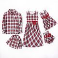 Red and White Plaid Print Long-sleeve Family Matching Sets(Sleeveless Dresses and Front Button Shirts) Red/White