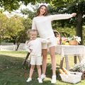 White Cable Knit Long-sleeve Crewneck Sweatshirts with Shorts for Mom and Me White image 2