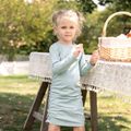 Light Green Solid Drawstring Design Cotton Long Sleeve Mini Dresses for Mommy and Me Light Green