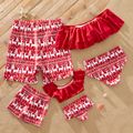 Christmas Family Matching All Over Reindeer Print Red Stretchy Swimsuits Red