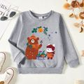 Toddler Graphics Bear and Rabbit and Floral Print Long-sleeve Pullover Light Grey