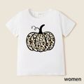 Halloween Leopard Pumpkin Print Short-sleeve T-shirts for Mom and Me White